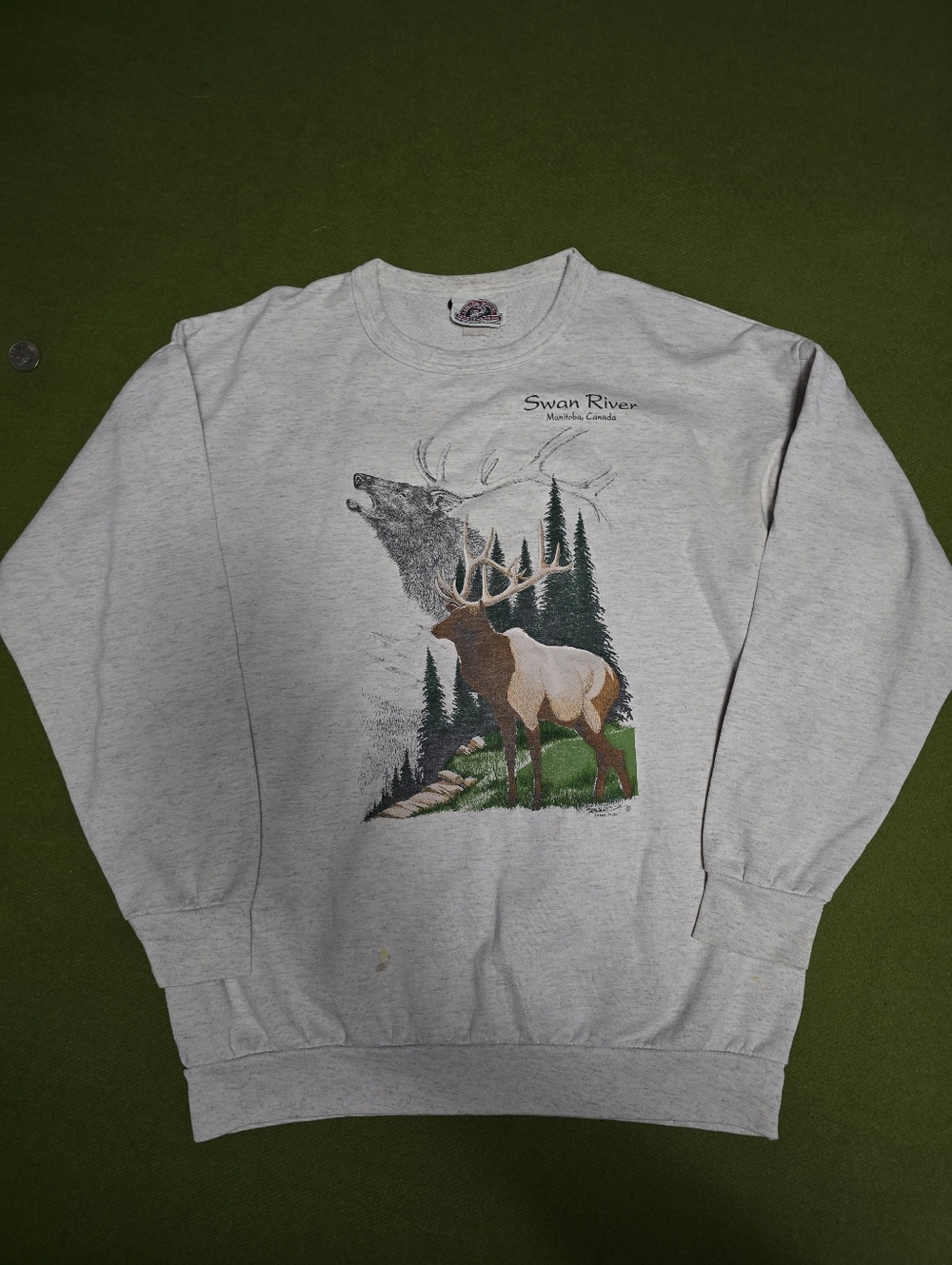 Vintage Swan River Heather Gray Graphic Crewneck Sweater